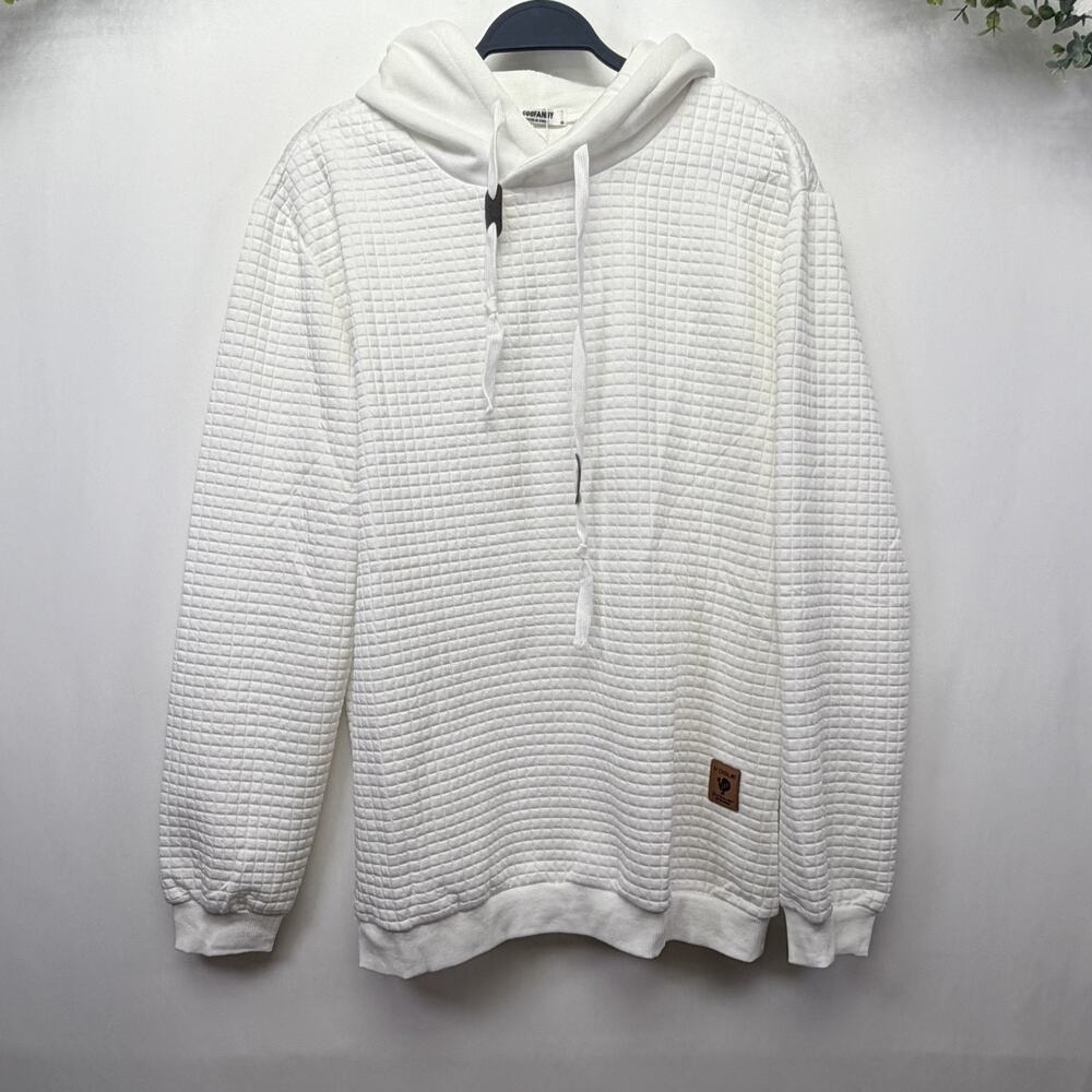 Coofandy Men's Size Medium White‎ Quilted Pullover Hoodie NWT